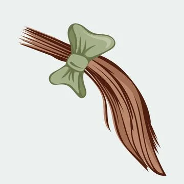 Vector illustration of hand-drawn curl cloak hair with a green bow Stock Illustration