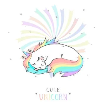 Vector illustration of hand drawn cute unicorn Stock Illustration