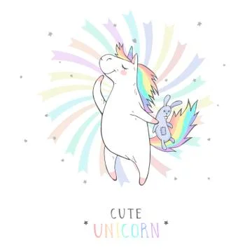 Vector illustration of hand drawn cute unicorn Stock Illustration