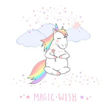 Vector illustration of hand drawn cute unicorn Illustrazione stock