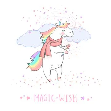 Vector illustration of hand drawn cute unicorn Stock Illustration