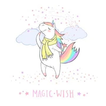 Vector illustration of hand drawn cute unicorn Stock Illustration