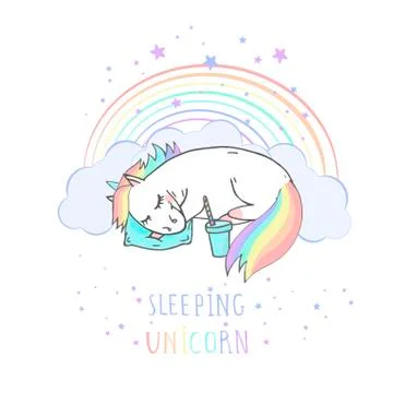Vector illustration of hand drawn cute unicorn Stock Illustration