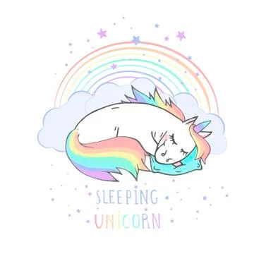 Vector illustration of hand drawn cute unicorn Stock Illustration
