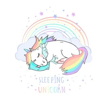 Vector illustration of hand drawn cute unicorn Stock Illustration