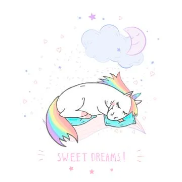 Vector illustration of hand drawn cute unicorn Stock Illustration