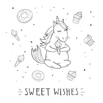 Vector illustration of hand drawn cute unicorn. Stock Illustration