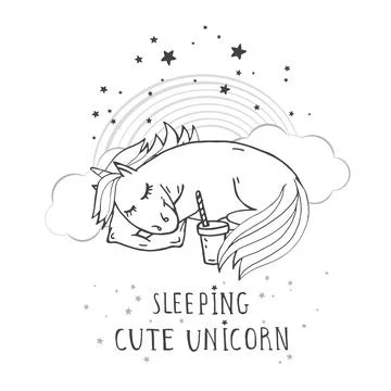 Vector illustration of hand drawn cute unicorn. Stock Illustration