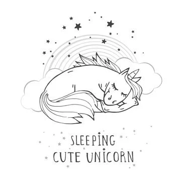 Vector illustration of hand drawn cute unicorn. Stock Illustration