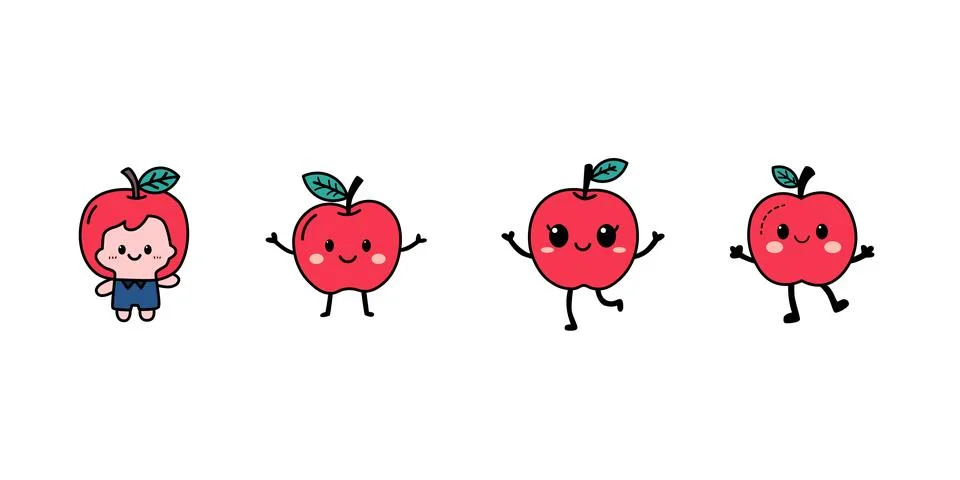 Vector illustration of hand drawn cute apple fruit cartoon character Stock Illustration