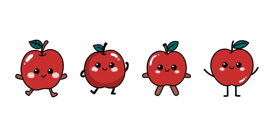 Vector illustration of hand drawn cute apple fruit cartoon character Stock Illustration