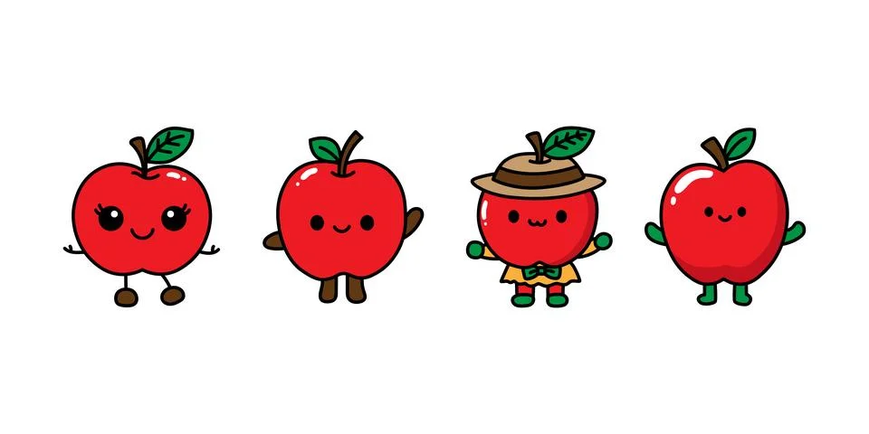Vector illustration of hand drawn cute apple fruit cartoon character Stock Illustration
