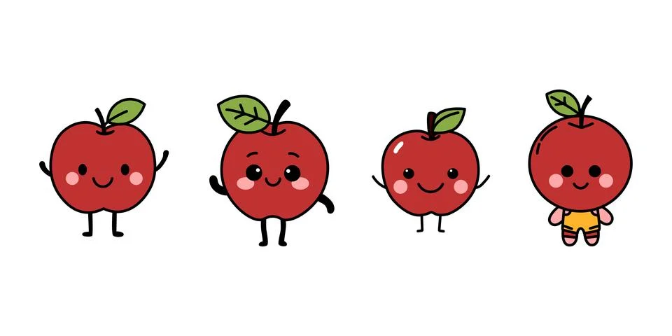 Vector illustration of hand drawn cute apple fruit cartoon character Stock Illustration