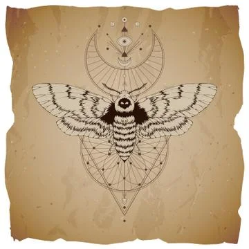 Vector illustration with hand drawn dead head moth and Sacred symbol Stock Illustration
