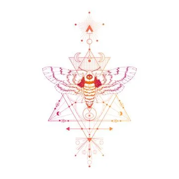 Vector illustration with hand drawn dead head moth and Sacred geometric symbol o Stock Illustration