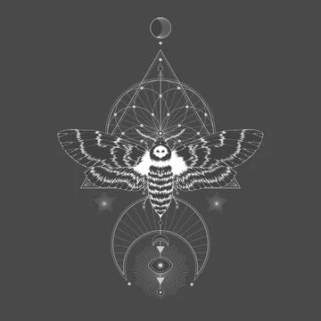 Vector illustration with hand drawn dead head moth and Sacred geometric symbol o Stock Illustration
