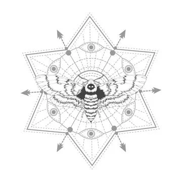 Vector illustration with hand drawn dead head moth and Sacred geometric symbol o Stock Illustration