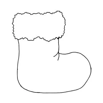 Vector illustration. Hand drawn doodle of Christmas sock for gifts. Cartoon Stock Illustration