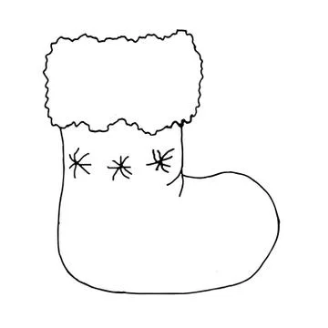 Vector illustration. Hand drawn doodle of Christmas sock for gifts. Cartoon Stock Illustration