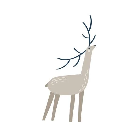 Vector illustration hand drawn doodle deer. linear minimalistic Christmas animal 스톡 일러스트