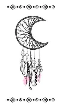 Vector illustration with hand drawn dream catcher with pink accents.  Stock Illustration