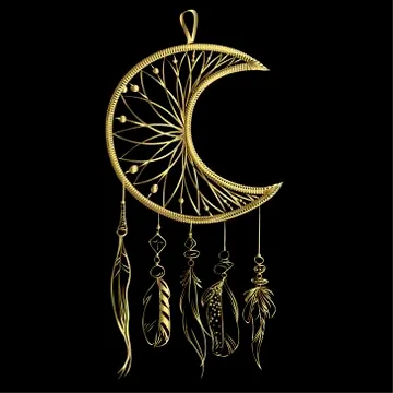 Vector illustration with hand drawn dream catcher isolated on a black  Stock Illustration