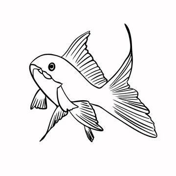 Vector illustration hand drawn fish silhouette, line art Stock Illustration