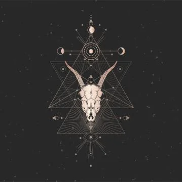 Vector illustration with hand drawn Goat skull and Sacred geometric symbol on Stock Illustration