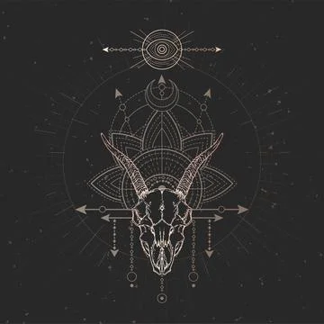 Vector illustration with hand drawn Goat skull and Sacred geometric symbol .. Stock Illustration