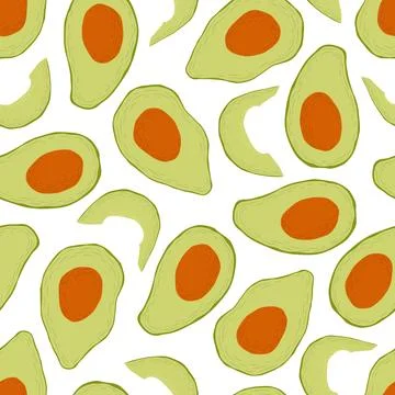 Vector illustration with hand drawn green avocados seamless pattern isolate.. Stock Illustration
