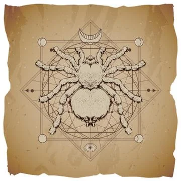 Vector illustration with hand drawn insect and Sacred geometric symbol  Stock Illustration