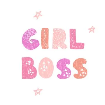 Vector illustration with hand-drawn lettering. Girl Boss. Stock Illustration