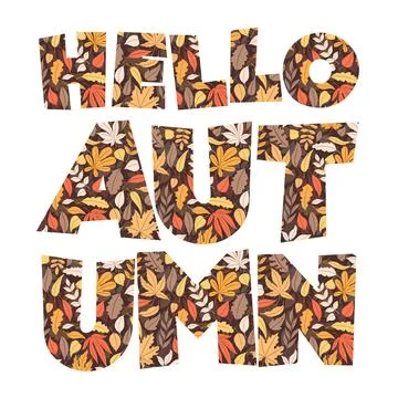 Vector illustration with hand drawn lettering and autumn leaves pattern iso.. Stock Illustration