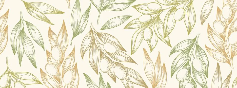 Vector illustration with hand drawn olive branches pattern in  nature color.. Stock Illustration
