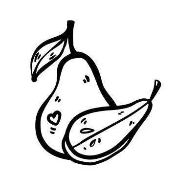 Vector illustration of a hand drawn pear doodle. Includes full and sliced pea Illustrazione stock
