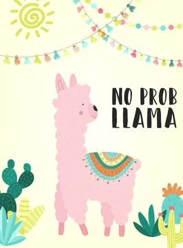 Vector illustration of a hand-drawn pink alpaca in national South American cl Stock Illustration