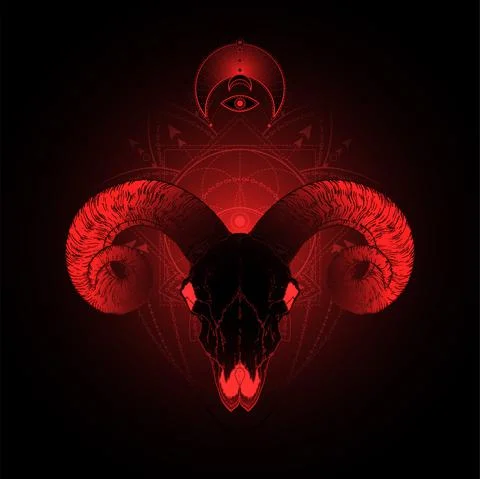 Vector illustration with hand drawn ram skull and Sacred geometric symbol on  Stock Illustration