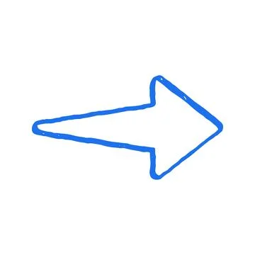 A vector illustration of a hand drawn right arrow. Blue doodle icon symbolizi Stock Illustration