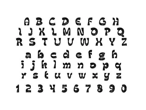 Vector illustration of hand drawn scribble style kid typeface with chalk numb 库存插图