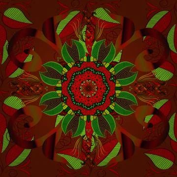 Vector illustration. Hand drawn. Seamless floral pattern in folk style with flow イラスト素材