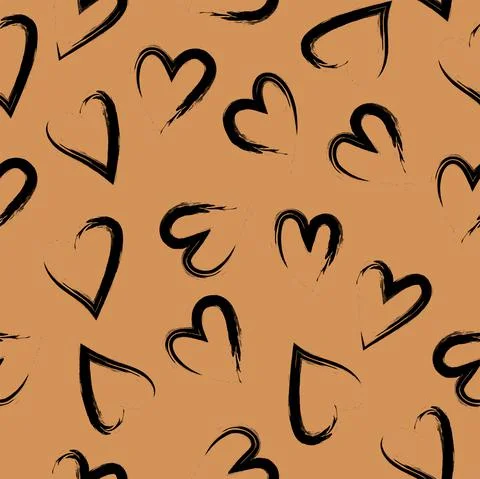 Vector illustration. Hand drawn seamless pattern of hearts. Stock Illustration