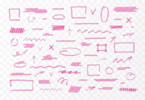 Vector illustration of hand drawn shapes and lines set with pink marker. Stock-Illustration