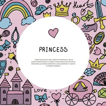 Vector Illustration Hand-Drawn Sketchy Fairy Tale Princess banner Tiara Crown Stock Illustration