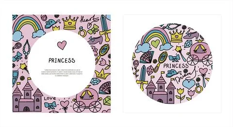 Vector Illustration Hand-Drawn Sketchy Fairy Tale Princess banners Tiara Crown Stock Illustration