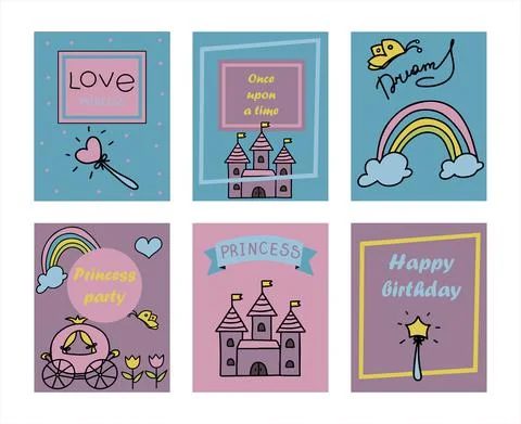 Vector Illustration Hand-Drawn Sketchy Fairy Tale Princess banners Tiara Crown Stock Illustration