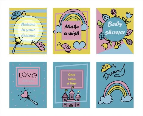 Vector Illustration Hand-Drawn Sketchy Fairy Tale Princess banners Tiara Crown Stock Illustration