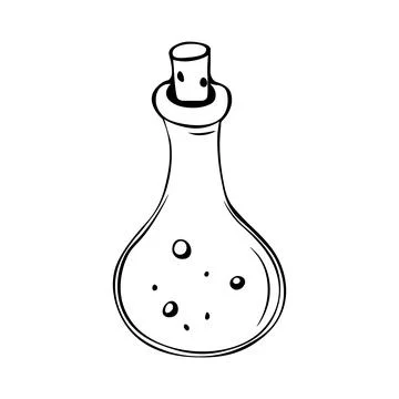 Vector illustration of Hand drawn Small glass bottle with potion Stock Illustration