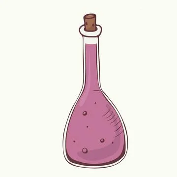 Vector illustration of Hand drawn Small glass bottle with purple potion Stock Illustration