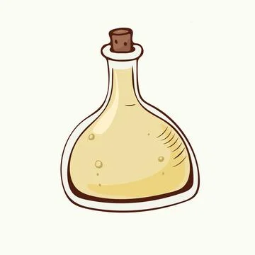 Vector illustration of Hand drawn Small glass bottle with yellow potion Stock Illustration