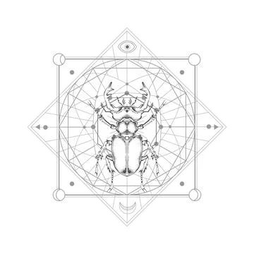 Vector illustration with hand drawn stag beetle and Sacred geometric symbol o Stock Illustration
